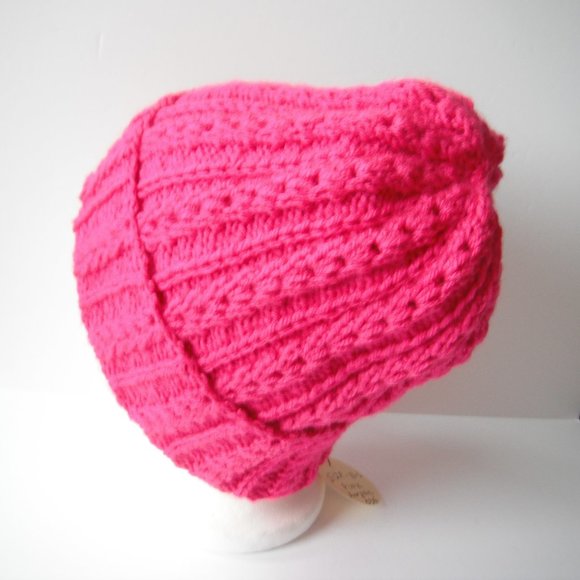 Hand Knitted Hat Toque Size XL-(L) Acrylic Pink - 038 Hand knit by me - Picture 6 of 10